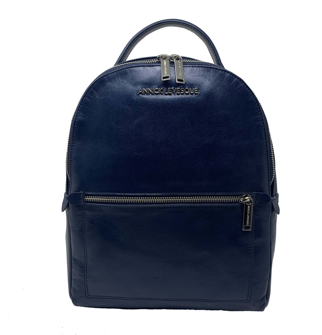 Navy blue 2024 leather backpack womens