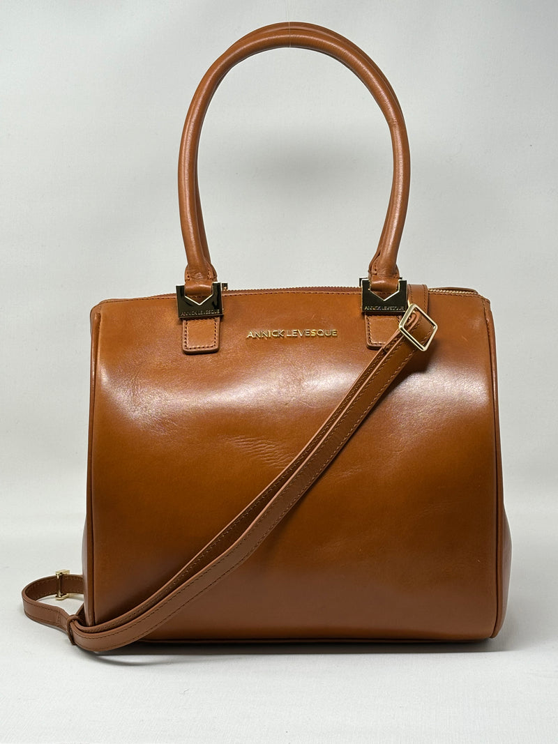 Genuine Leather Handbag Cognac, Mona medium 