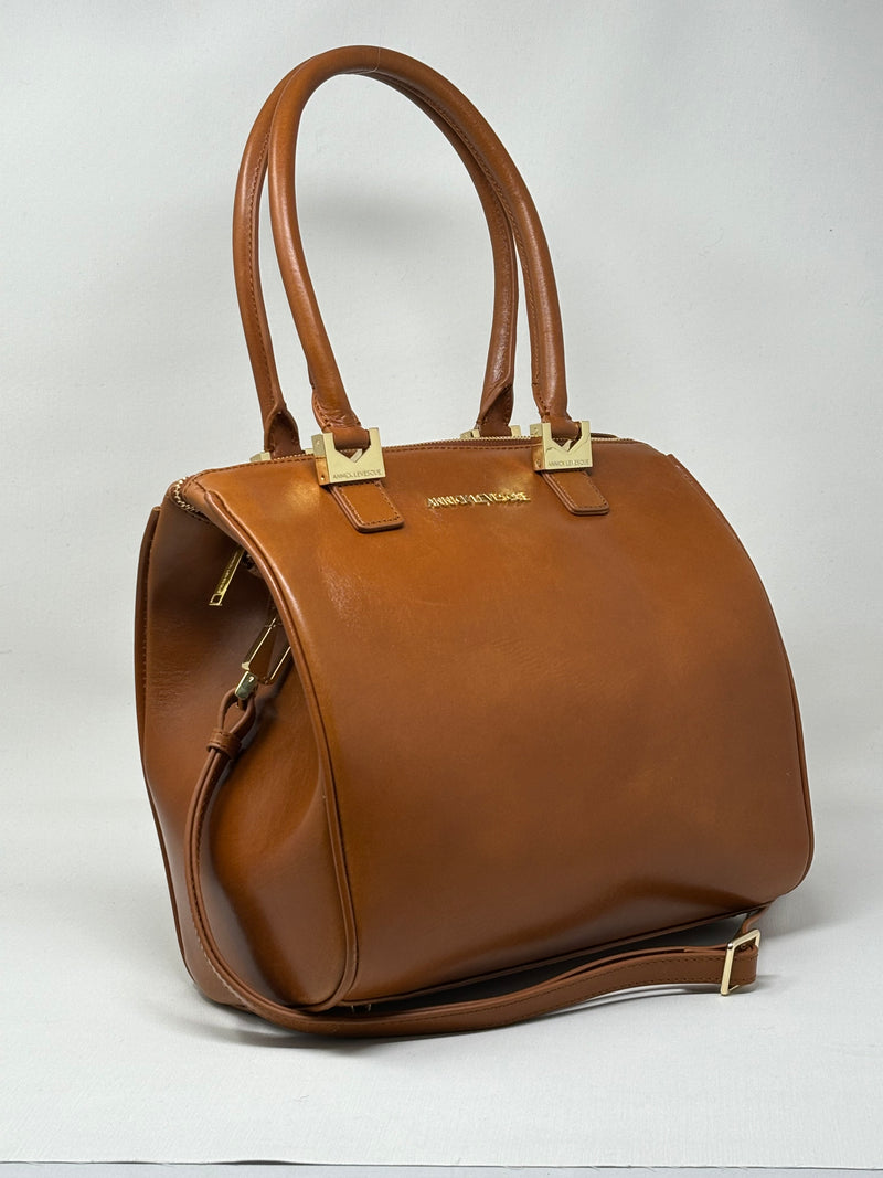 Genuine Leather Handbag Cognac, Mona medium 