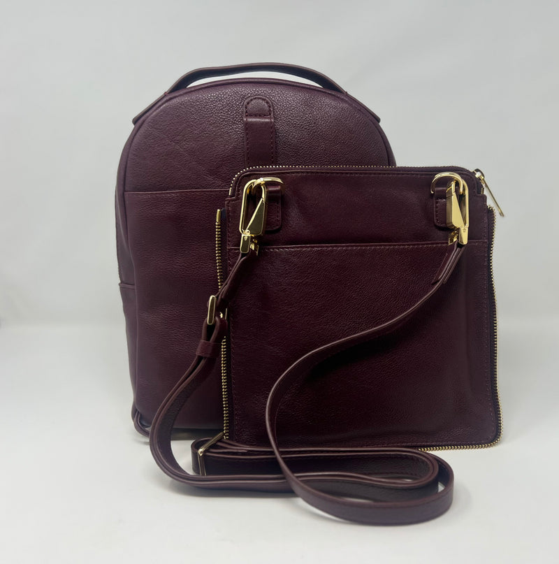 Leather Backpack Alice, Red Bordeaux
