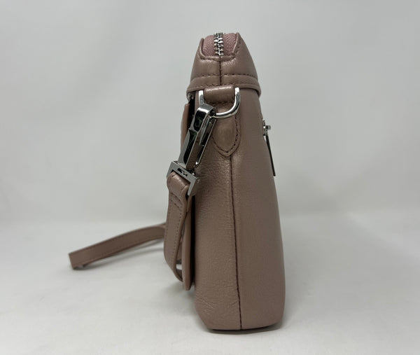 Petit Sac à Bandoulière en Cuir Rose Platine, Brigitte