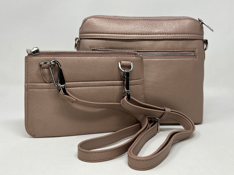 Petit Sac à Bandoulière en Cuir Rose Platine, Brigitte