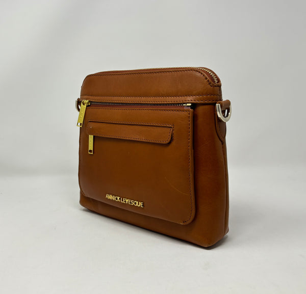 Small Leather Crossbody Bag, Beige, Brigitte