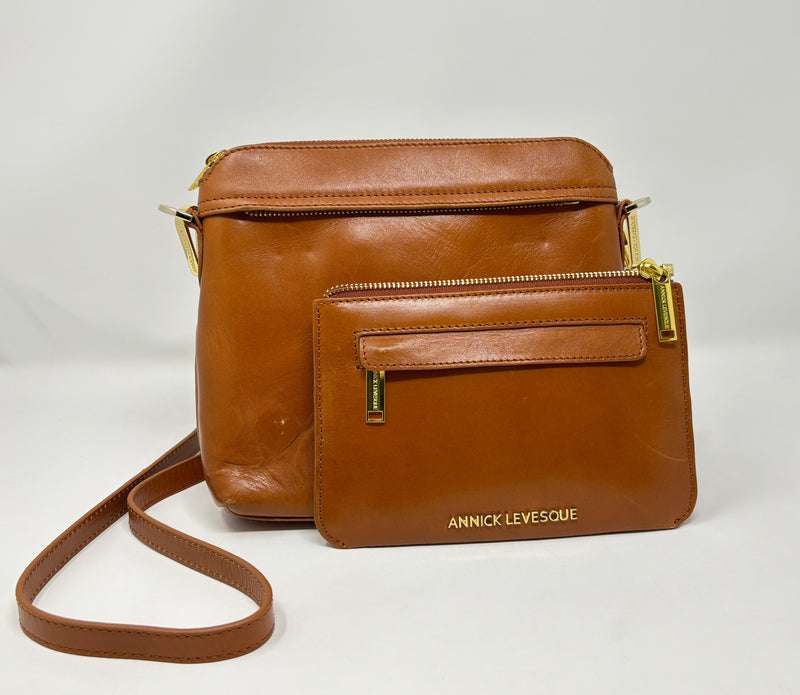 Small Leather Crossbody Bag, Beige, Brigitte