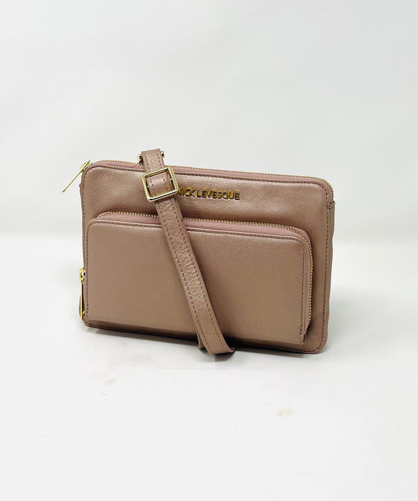 Petit sac à main-portefeuille en Cuir Véritable Rose Platine, Carmen