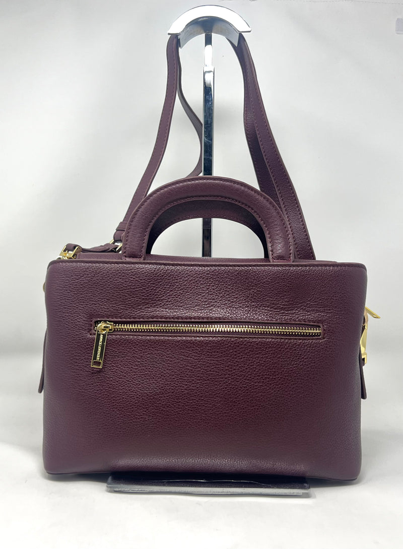 Sac à main en cuir Clarence Moyen, deux en un, Aubergine