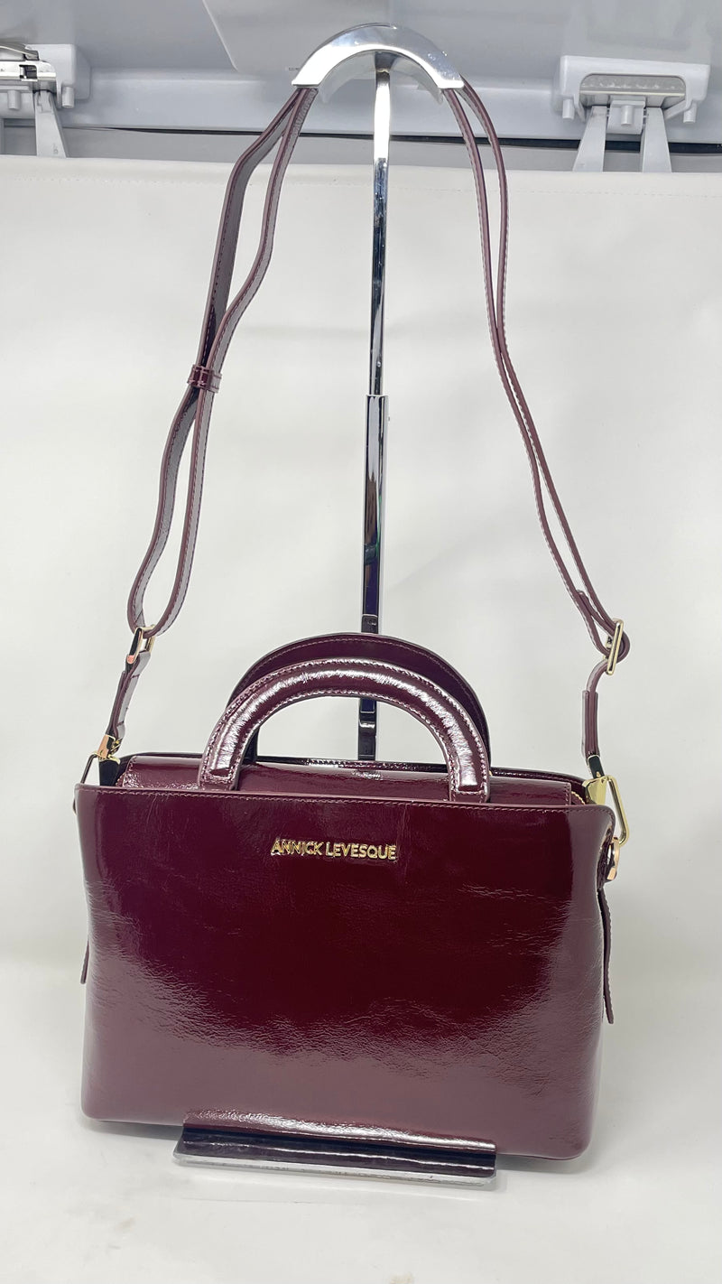 Sac à main en cuir, deux en un, Rouge bordeaux vernis, Clarence moyen