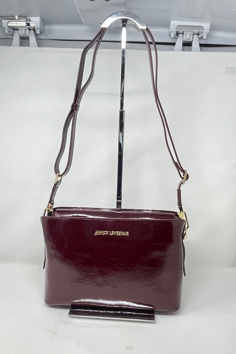 Sac à main en cuir, deux en un, Rouge bordeaux vernis, Clarence moyen