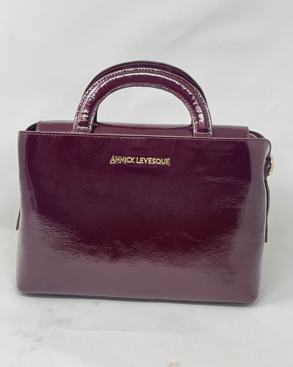 Sac à main en cuir, deux en un, Rouge bordeaux vernis, Clarence moyen