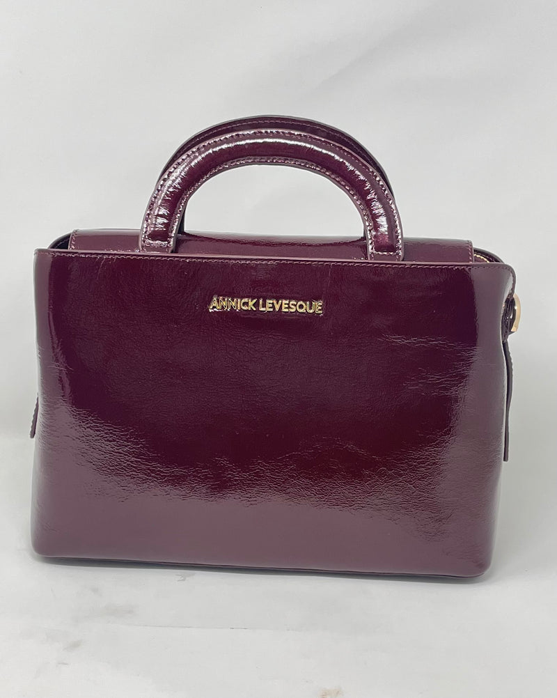 Sac à main en cuir, deux en un, Rouge bordeaux vernis, Clarence moyen