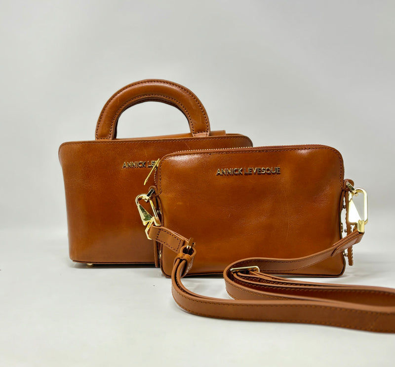 Leather Handbag, two in one, Clarence, Tan