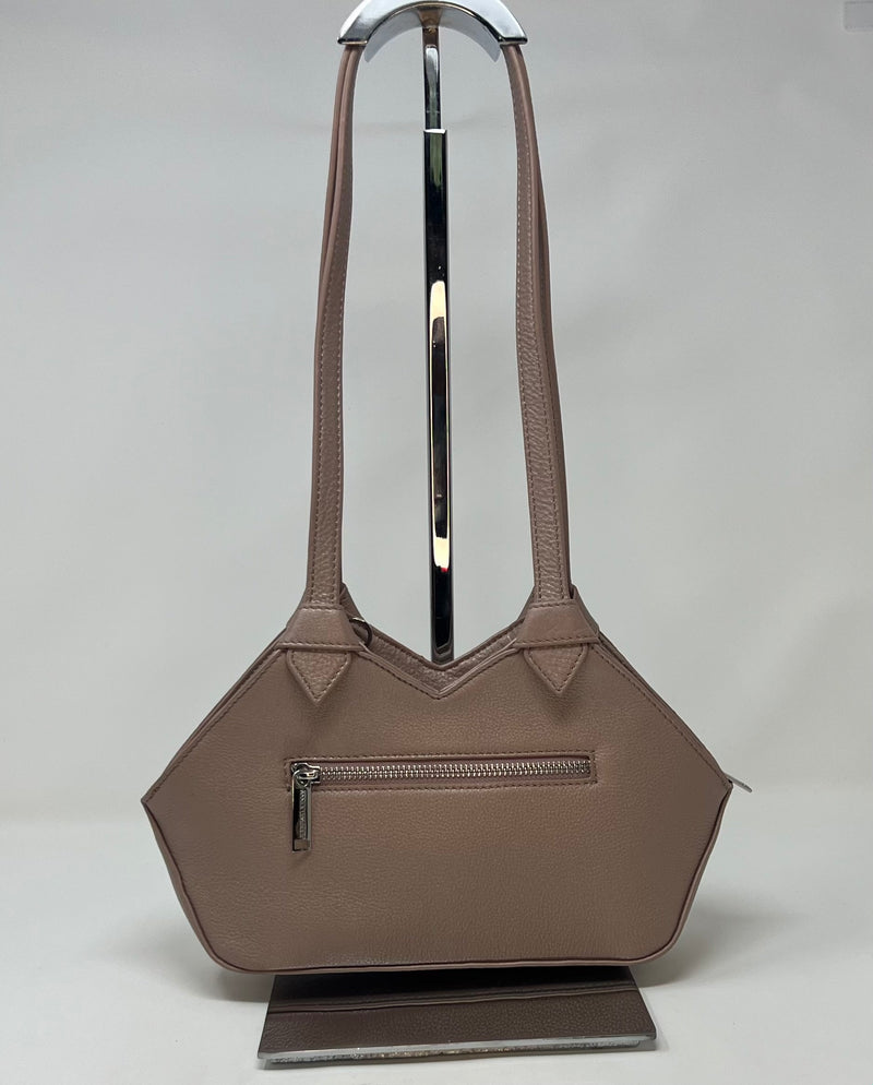 sac à main en cuir véritable avec poignée amovible et bandoulière détachable, Platine, Claudia