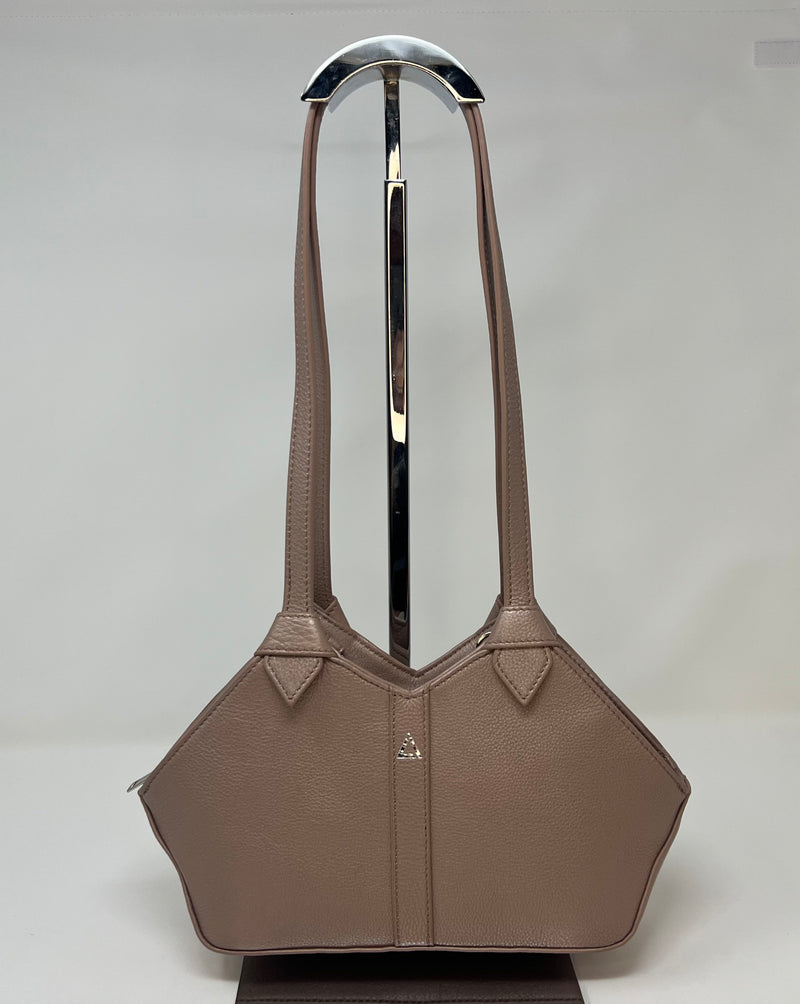 sac à main en cuir véritable avec poignée amovible et bandoulière détachable, Platine, Claudia