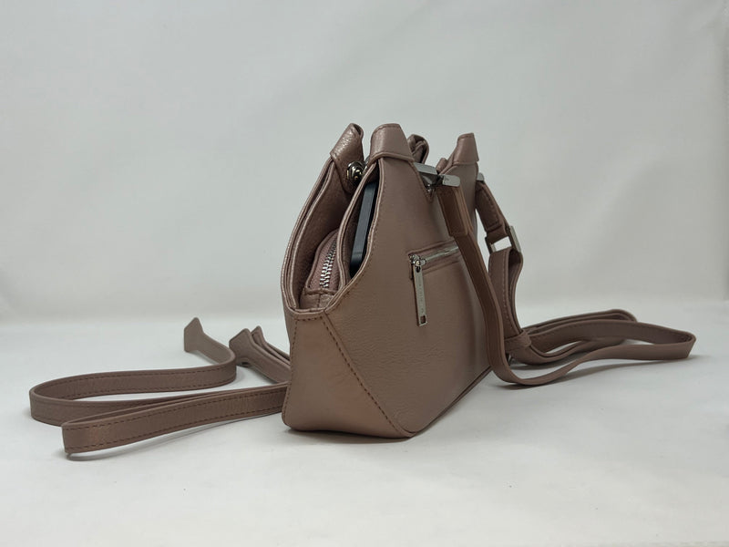 sac à main en cuir véritable avec poignée amovible et bandoulière détachable, Platine, Claudia