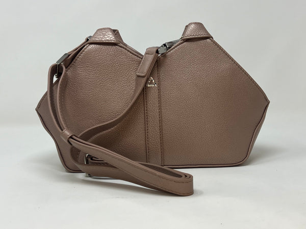 sac à main en cuir véritable avec poignée amovible et bandoulière détachable, Platine, Claudia