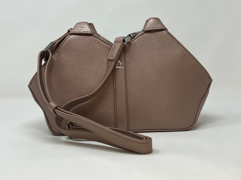 sac à main en cuir véritable avec poignée amovible et bandoulière détachable, Platine, Claudia