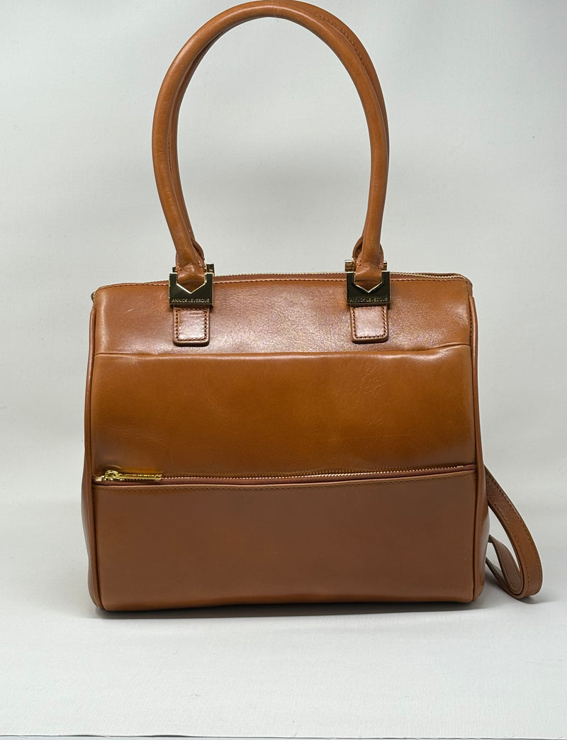 Genuine Leather Handbag Cognac, Mona medium 