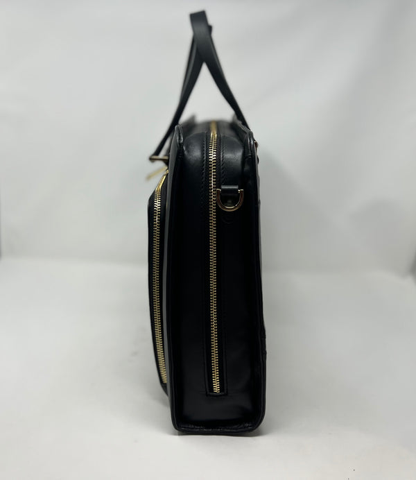 Laptop bag in black leather for women, Elizabeth