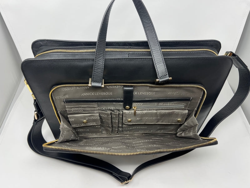 Laptop bag in black leather for women, Elizabeth