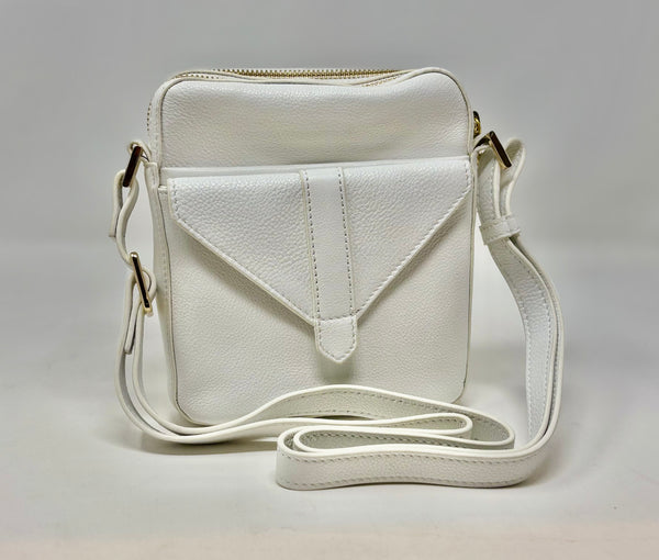 Petit sac en cuir véritable avec section pour carte RFID, Blanc, Nadine