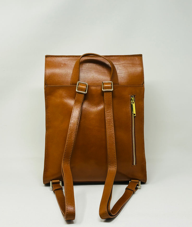 Cognac Leather Backpack, Antoinette