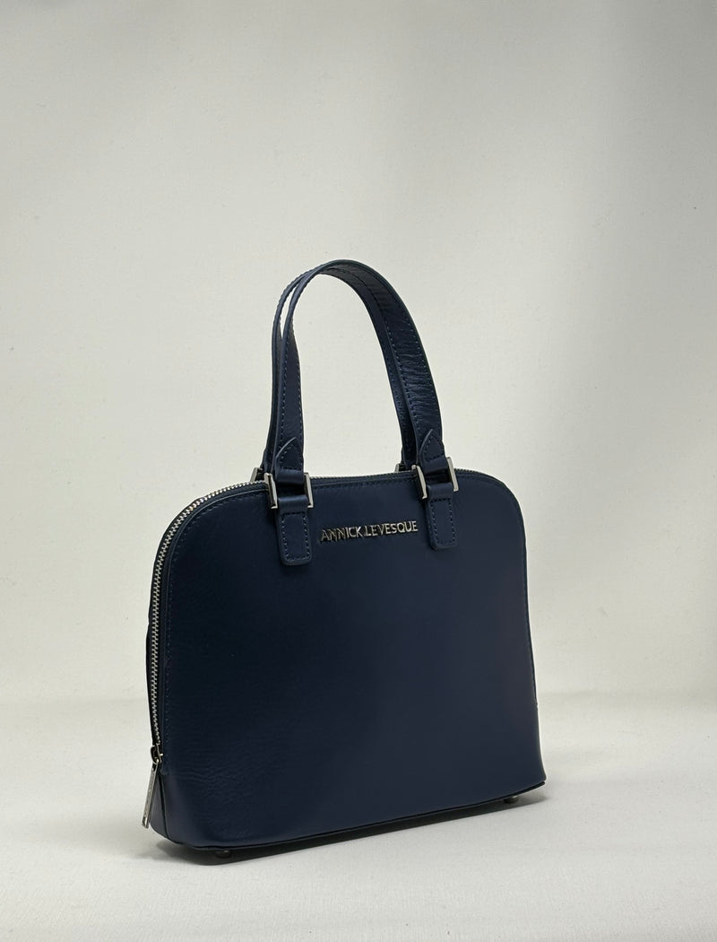 Handbag in leather Justine, Navy