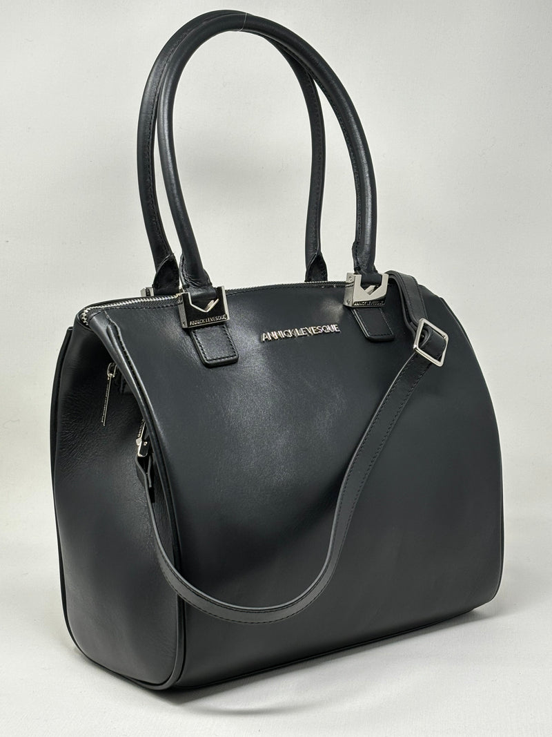 Handbag in Leather, Mona Medium, Black