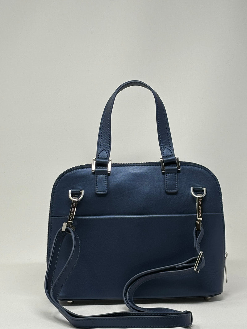 Handbag in leather Justine, Navy