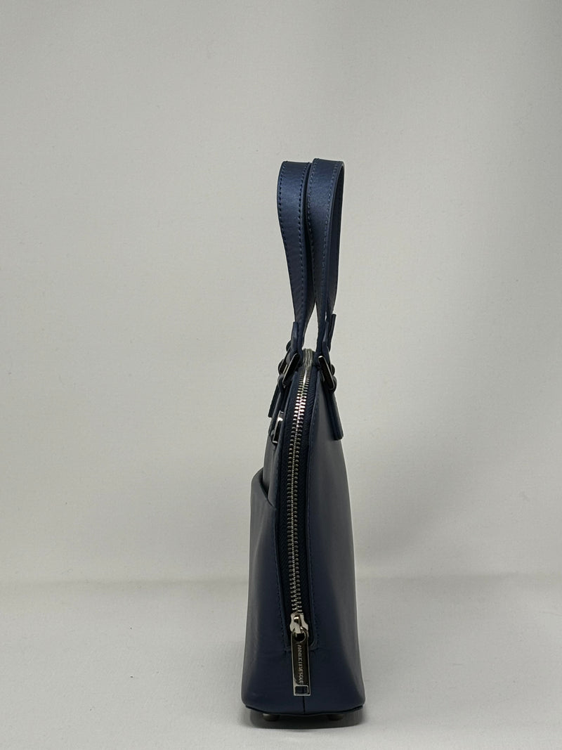 Handbag in leather Justine, Navy