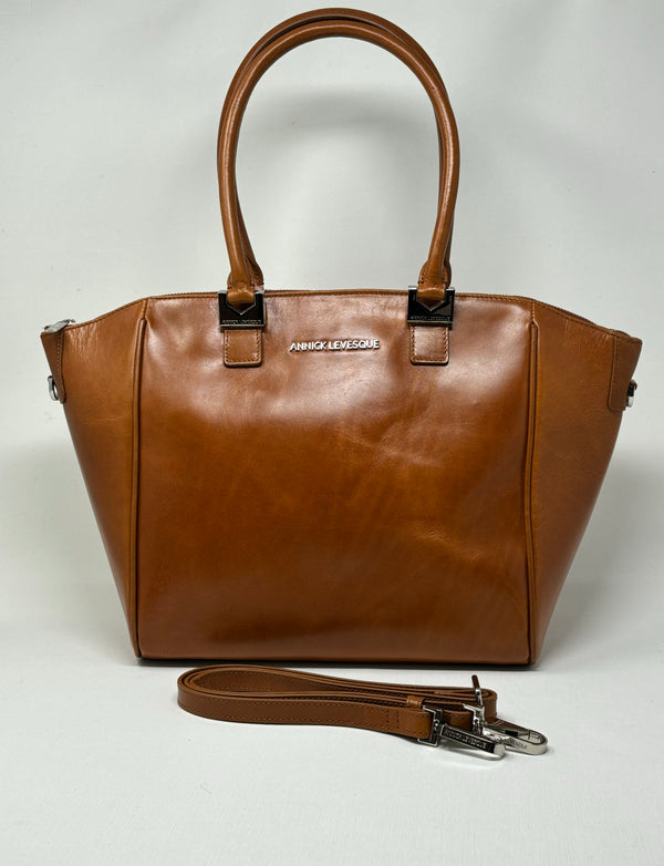 Genuine Leather Handbag Cognac, Mona medium 