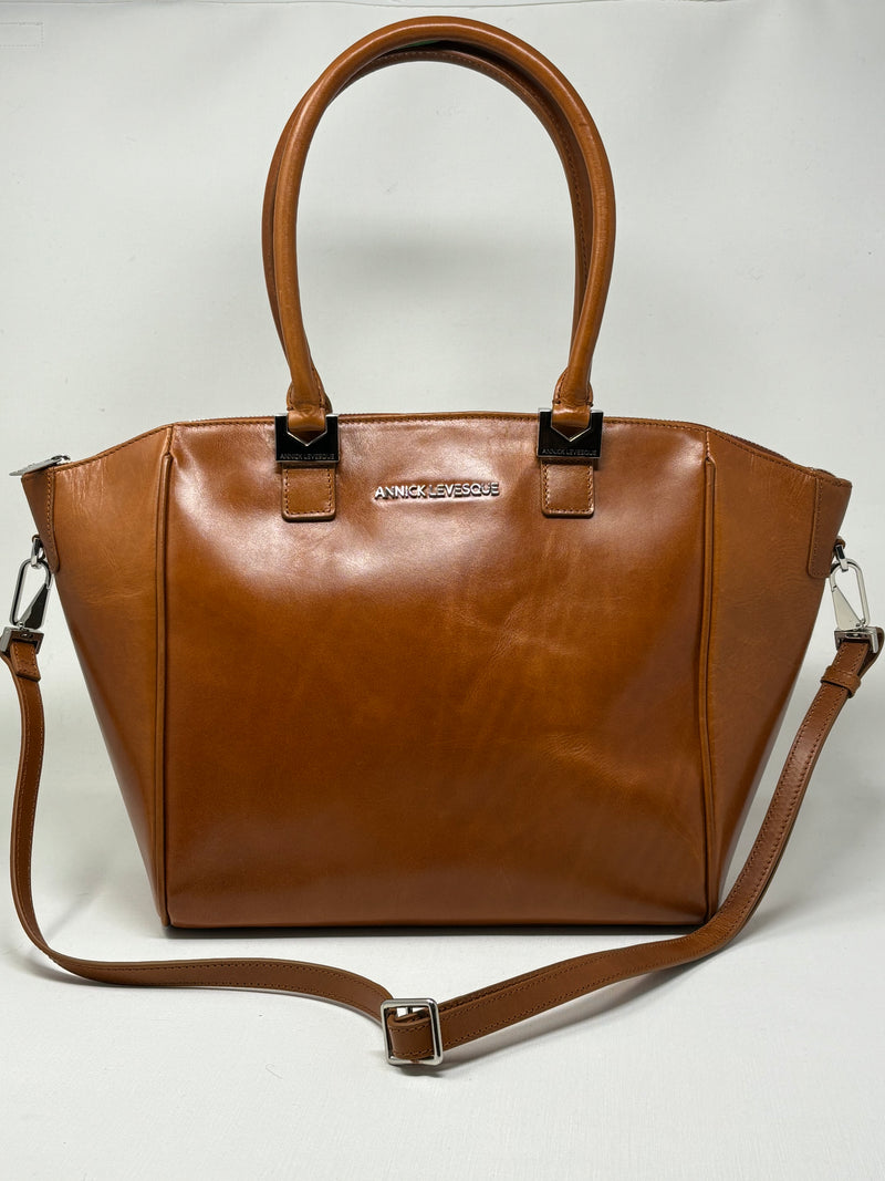 Genuine Leather Handbag Cognac, Mona medium 