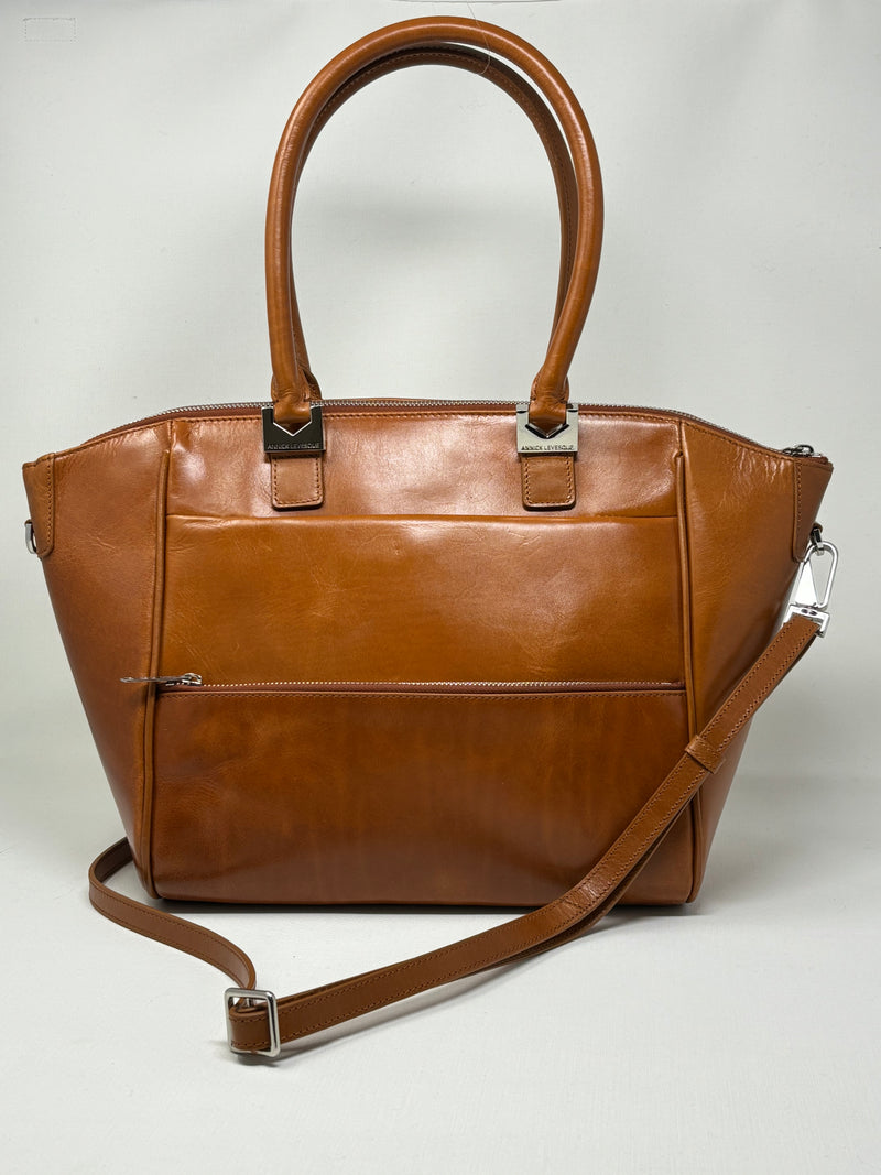 Genuine Leather Handbag Cognac, Mona medium 