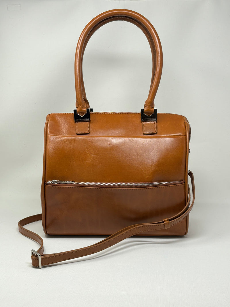 Genuine Leather Handbag Cognac, Mona medium 