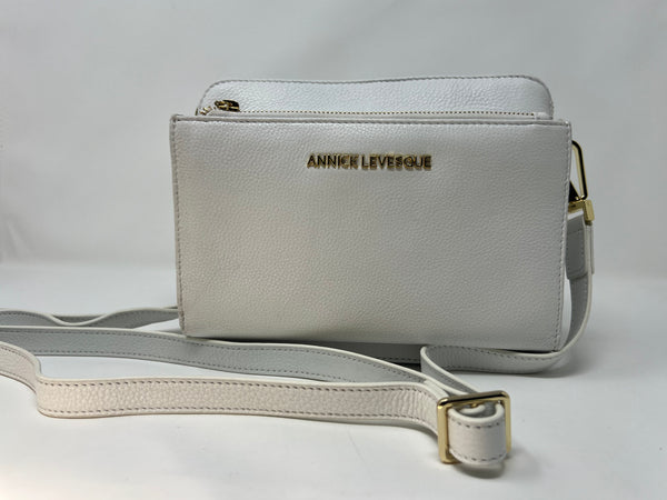 Petit Sac bandoulière 2 en 1 avec porte carte détachable en Cuir blanc pure, Kennedi