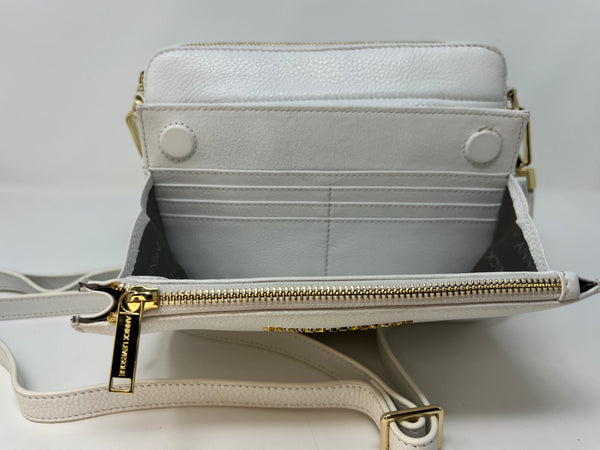 Petit Sac bandoulière 2 en 1 avec porte carte détachable en Cuir blanc pure, Kennedi