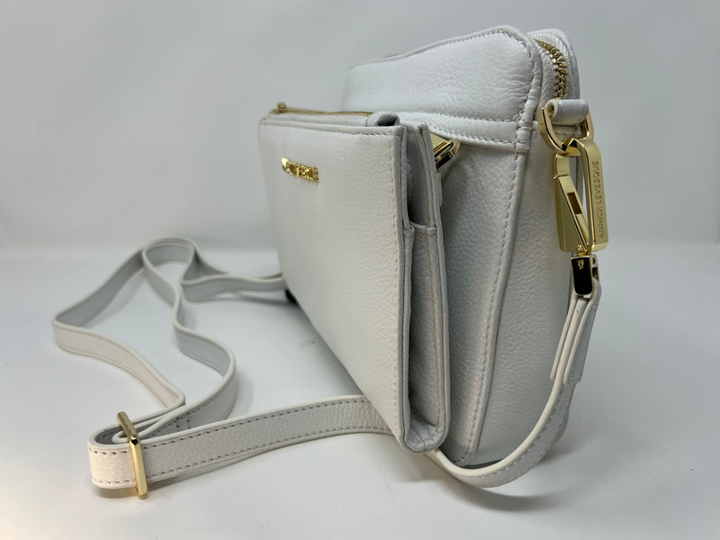 Petit Sac bandoulière 2 en 1 avec porte carte détachable en Cuir blanc pure, Kennedi