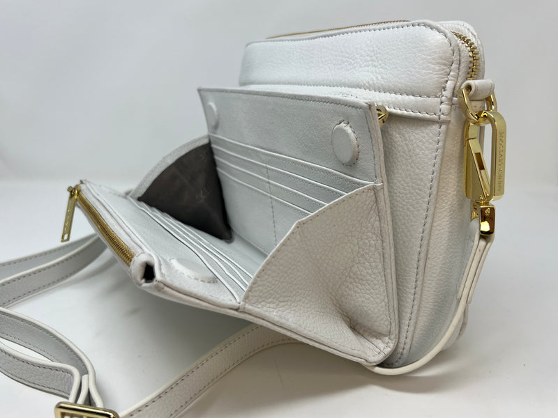 Petit Sac bandoulière 2 en 1 avec porte carte détachable en Cuir blanc pure, Kennedi