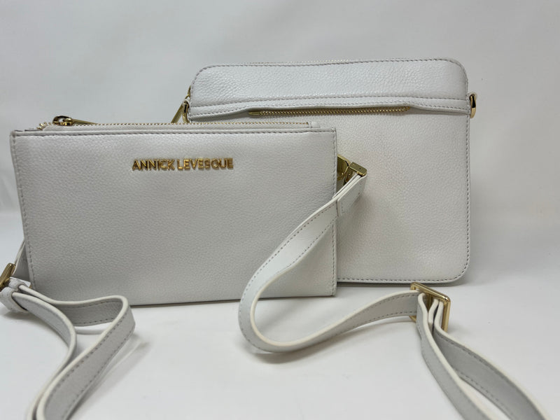 Petit Sac bandoulière 2 en 1 avec porte carte détachable en Cuir blanc pure, Kennedi