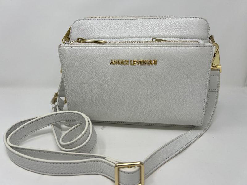 Petit Sac bandoulière 2 en 1 avec porte carte détachable en Cuir blanc pure, Kennedi