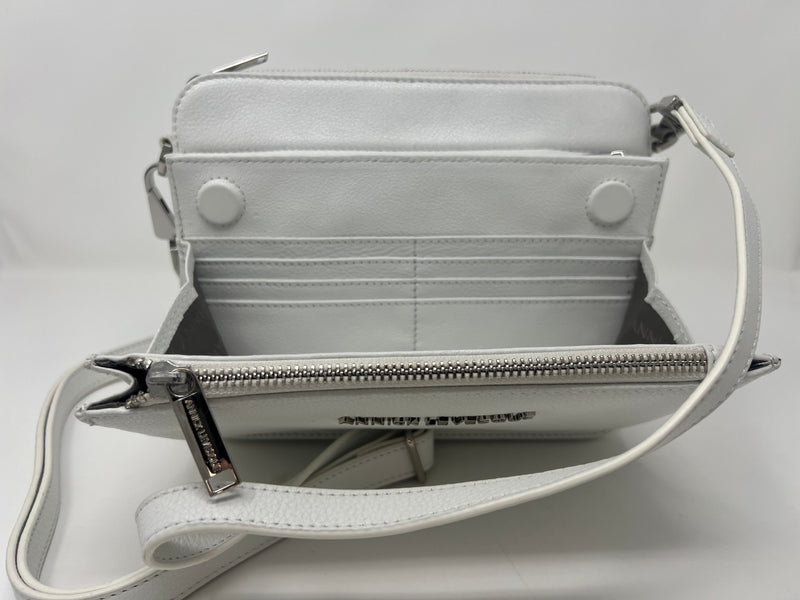 Petit Sac bandoulière 2 en 1 avec porte carte détachable en Cuir blanc pure, Kennedi