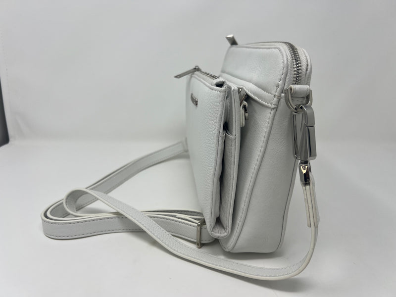 Petit Sac bandoulière 2 en 1 avec porte carte détachable en Cuir blanc pure, Kennedi