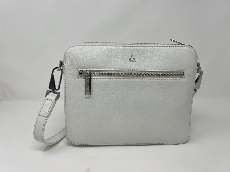 Petit Sac bandoulière 2 en 1 avec porte carte détachable en Cuir blanc pure, Kennedi