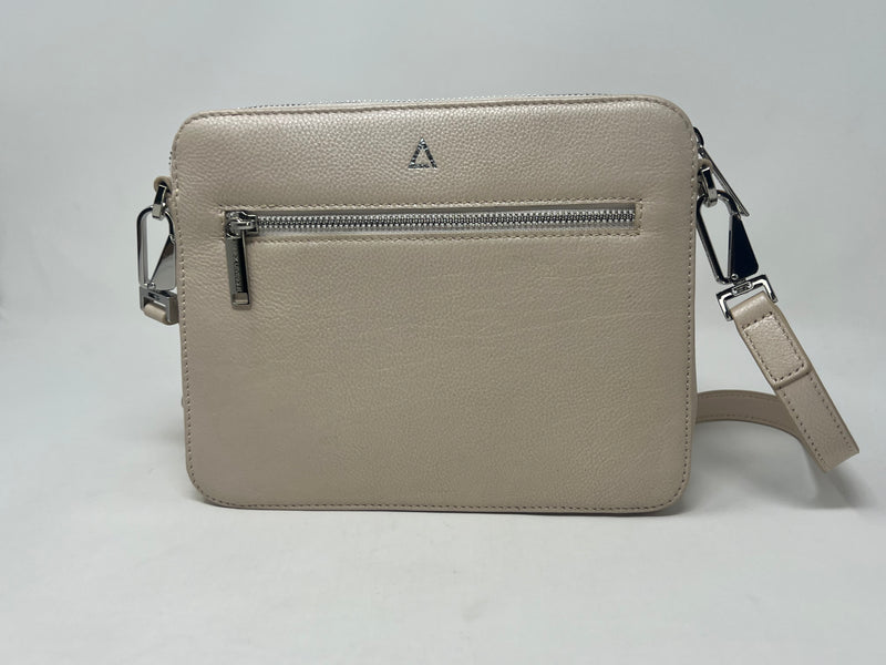 Petit Sac bandouillère 2 en 1 avec porte carte détachable en Cuir Champagne, Kennedi