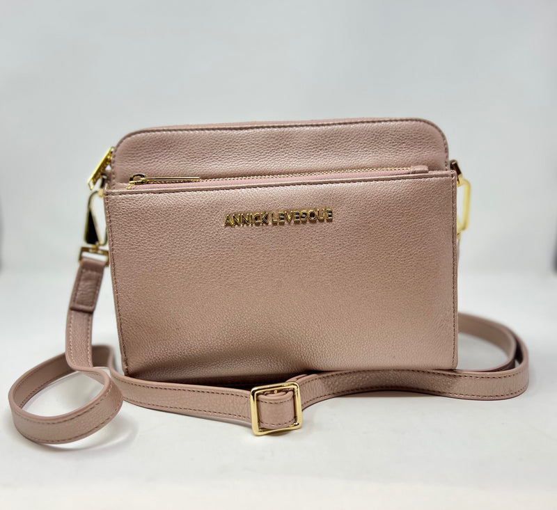 Petit Sac bandouillère 2 en 1 avec porte carte détachable en Cuir Véritable Platine , Kennedi