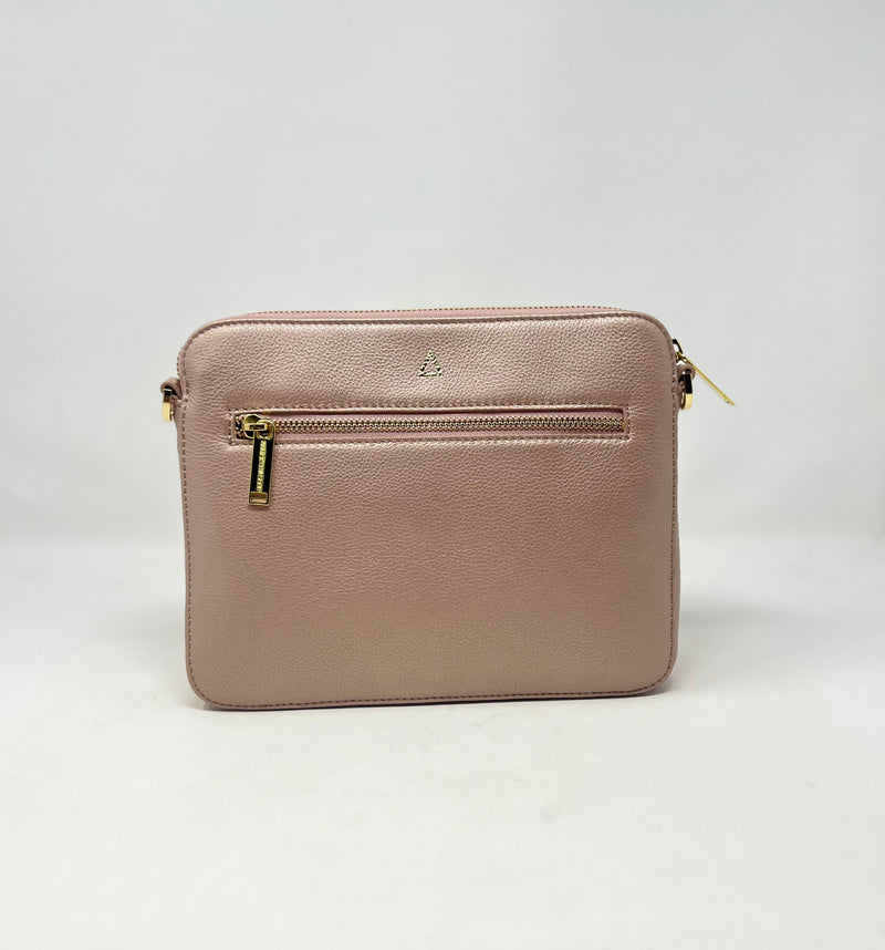Petit Sac bandouillère 2 en 1 avec porte carte détachable en Cuir Véritable Platine , Kennedi