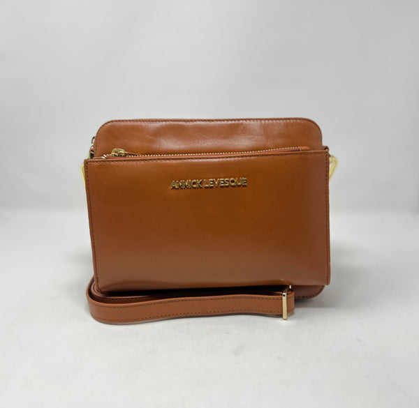 Petit Sac bandouillère 2 en 1 avec porte carte détachable en Cuir Cognac , Kennedi