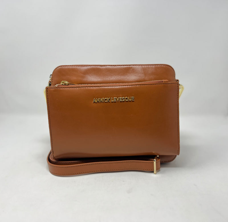 Petit Sac bandouillère 2 en 1 avec porte carte détachable en Cuir Cognac , Kennedi