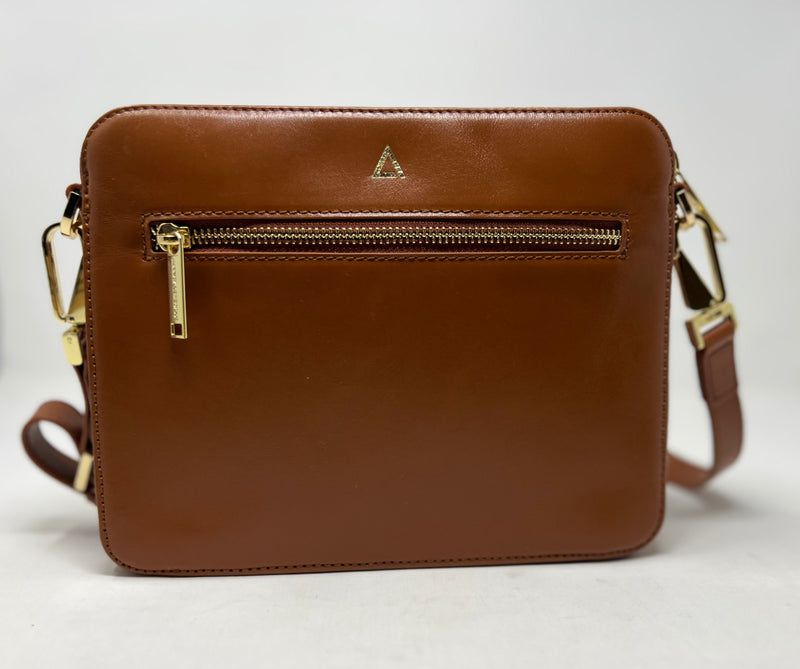 Petit Sac bandouillère 2 en 1 avec porte carte détachable en Cuir Cognac , Kennedi