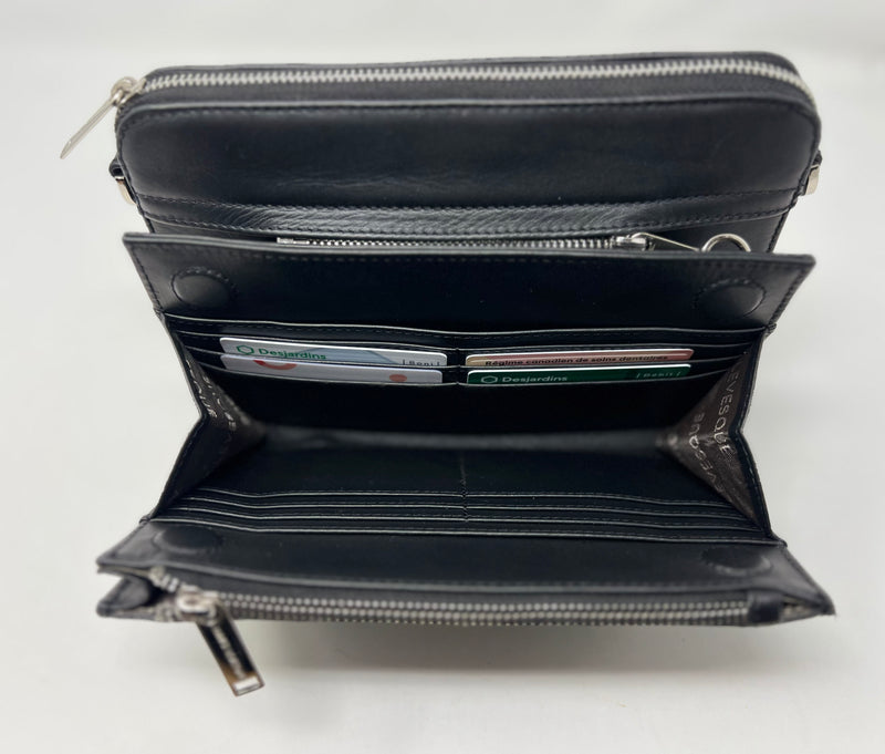 Petit Sac bandouillère 2 en 1 avec porte carte détachable en Cuir Véritable Noir , Kennedi