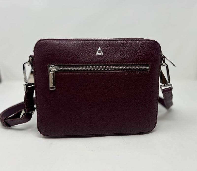 Petit Sac bandouillère 2 en 1 avec porte carte détachable en Cuir Aubergine , Kennedi